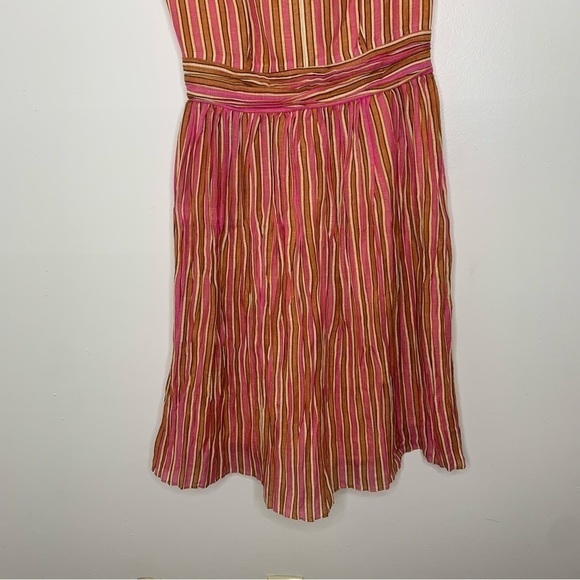 Tory Burch pink orange stripe linen silk sleeveless dress - Picture 2 of 11